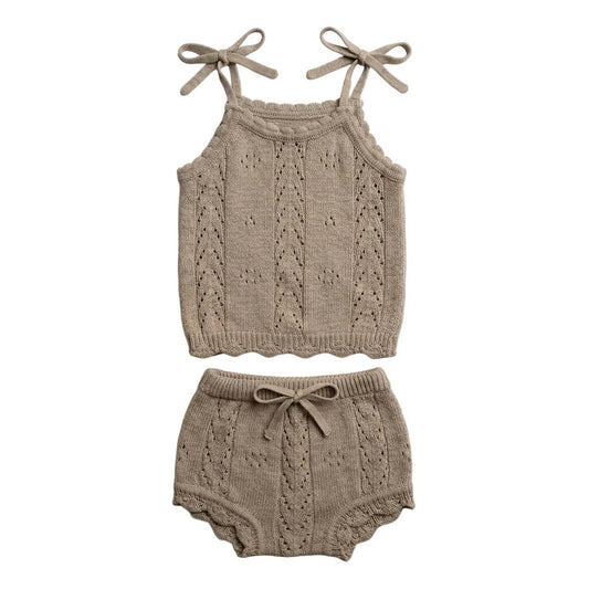 Knitted Cotton Pointelle Set - Oak