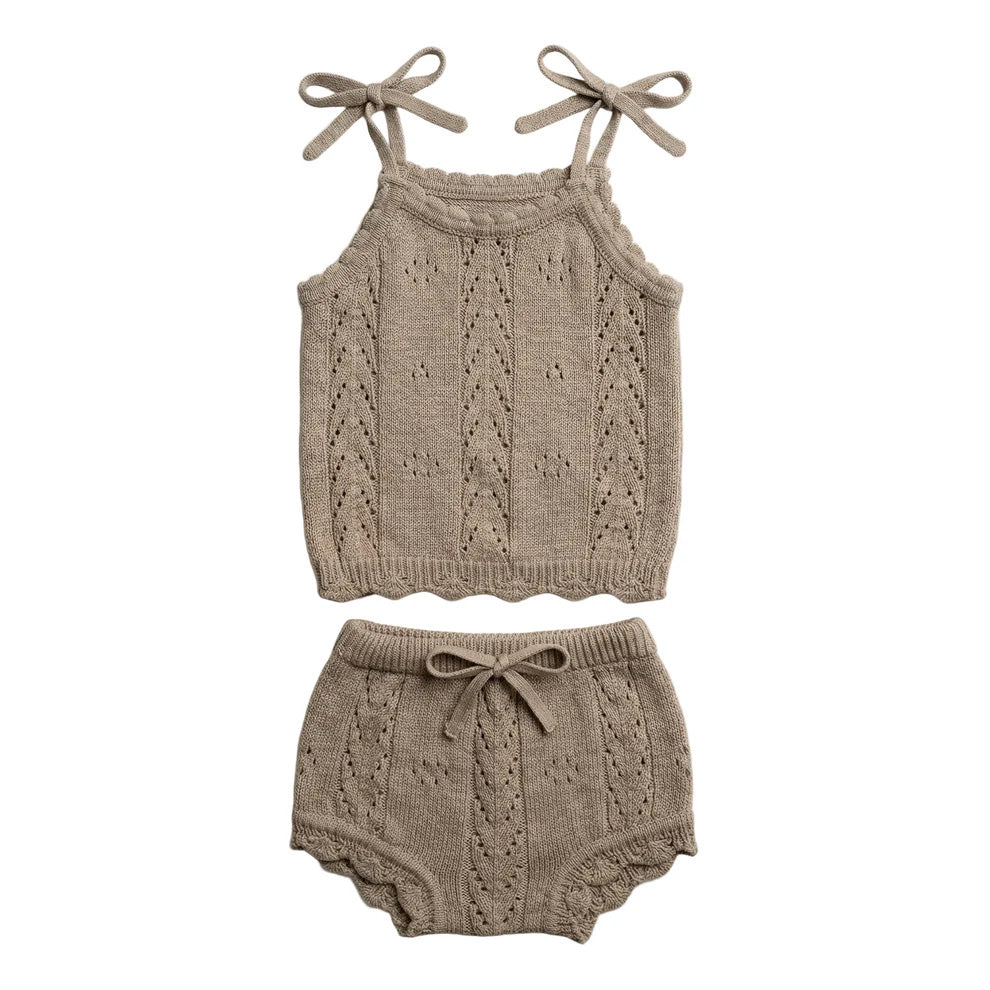 Knitted Cotton Pointelle Set - Oak