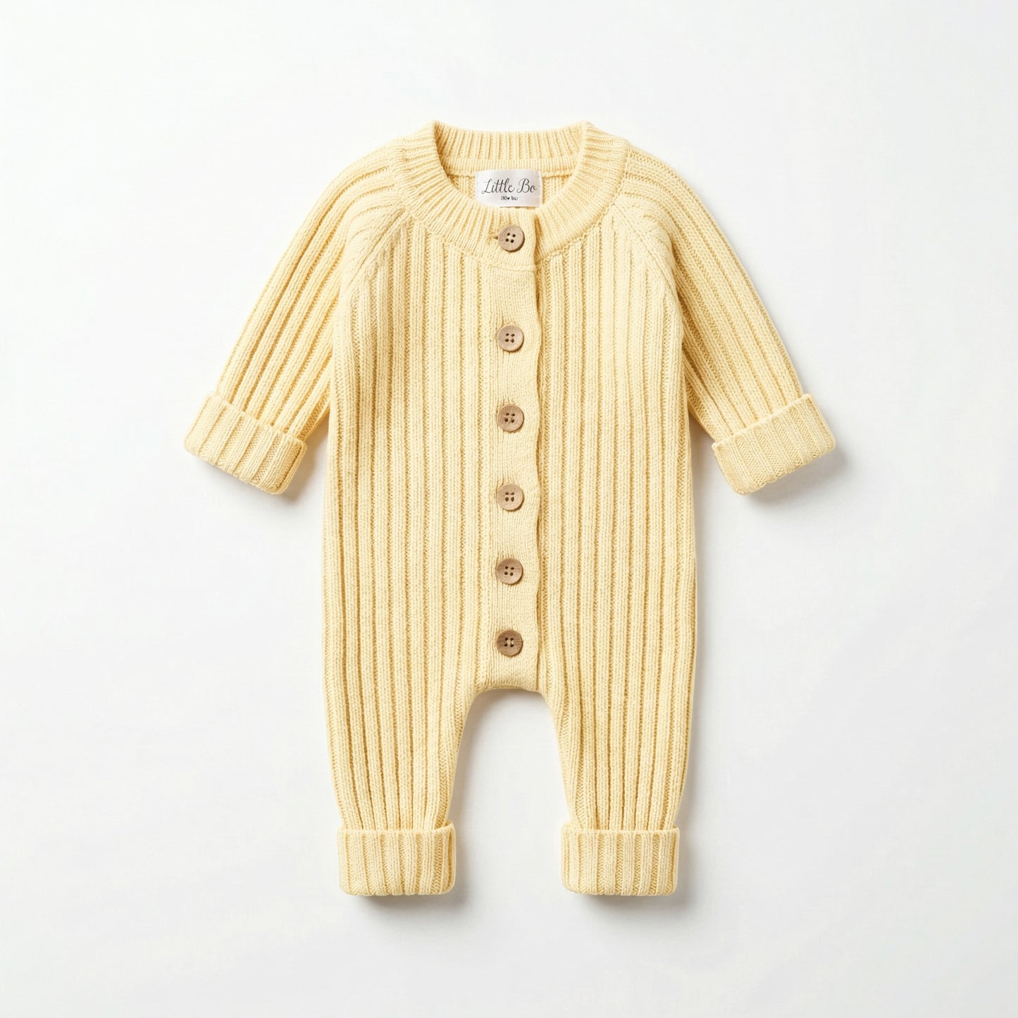 Knitted Cotton Ribbed Romper - Yellow