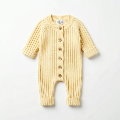 Knitted Cotton Ribbed Romper - Yellow