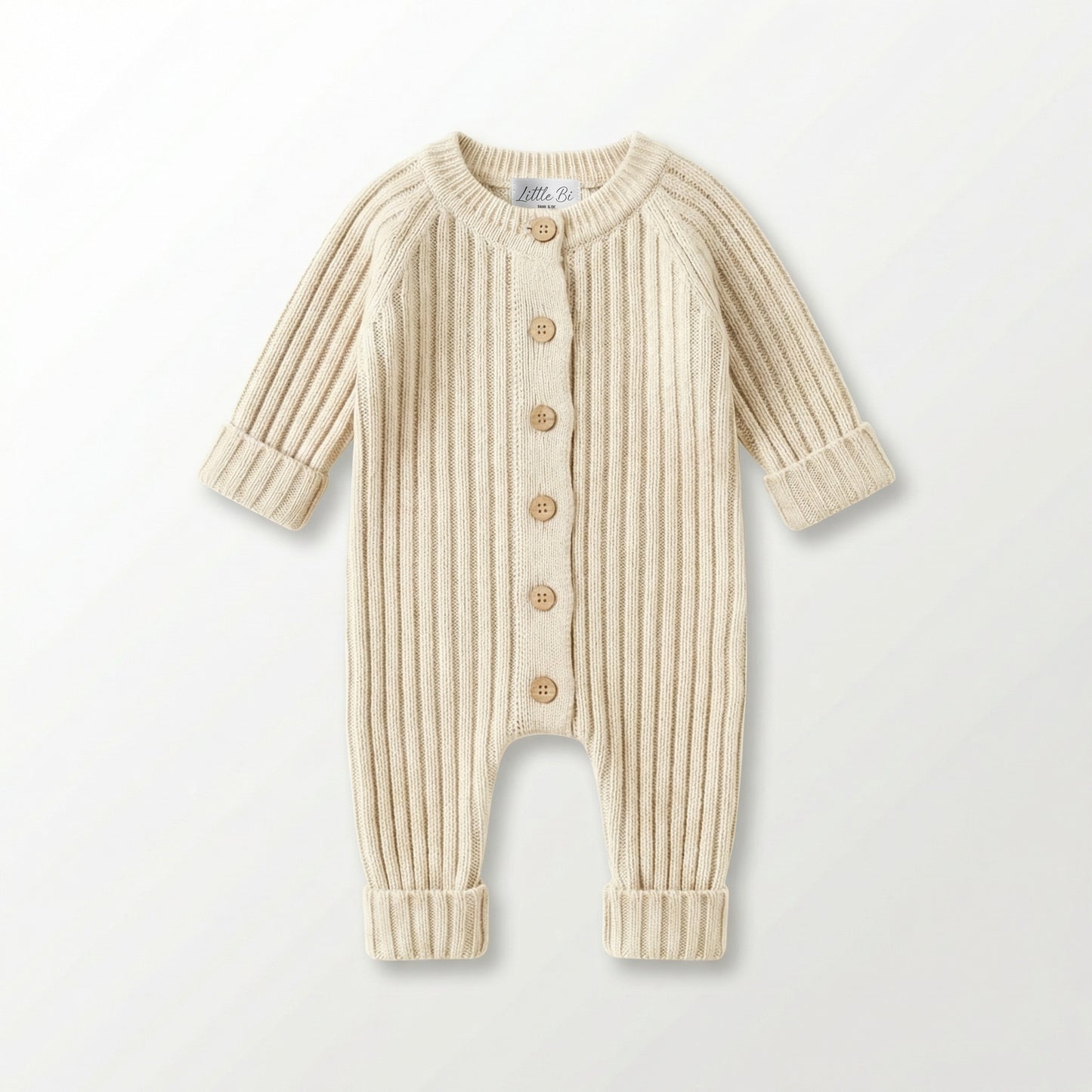 Knitted Cotton Ribbed Romper - Honey Milk