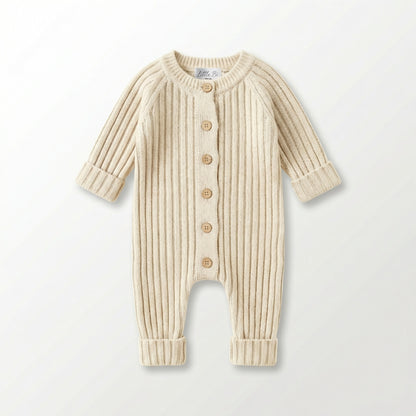 Knitted Cotton Ribbed Romper - Honey Milk