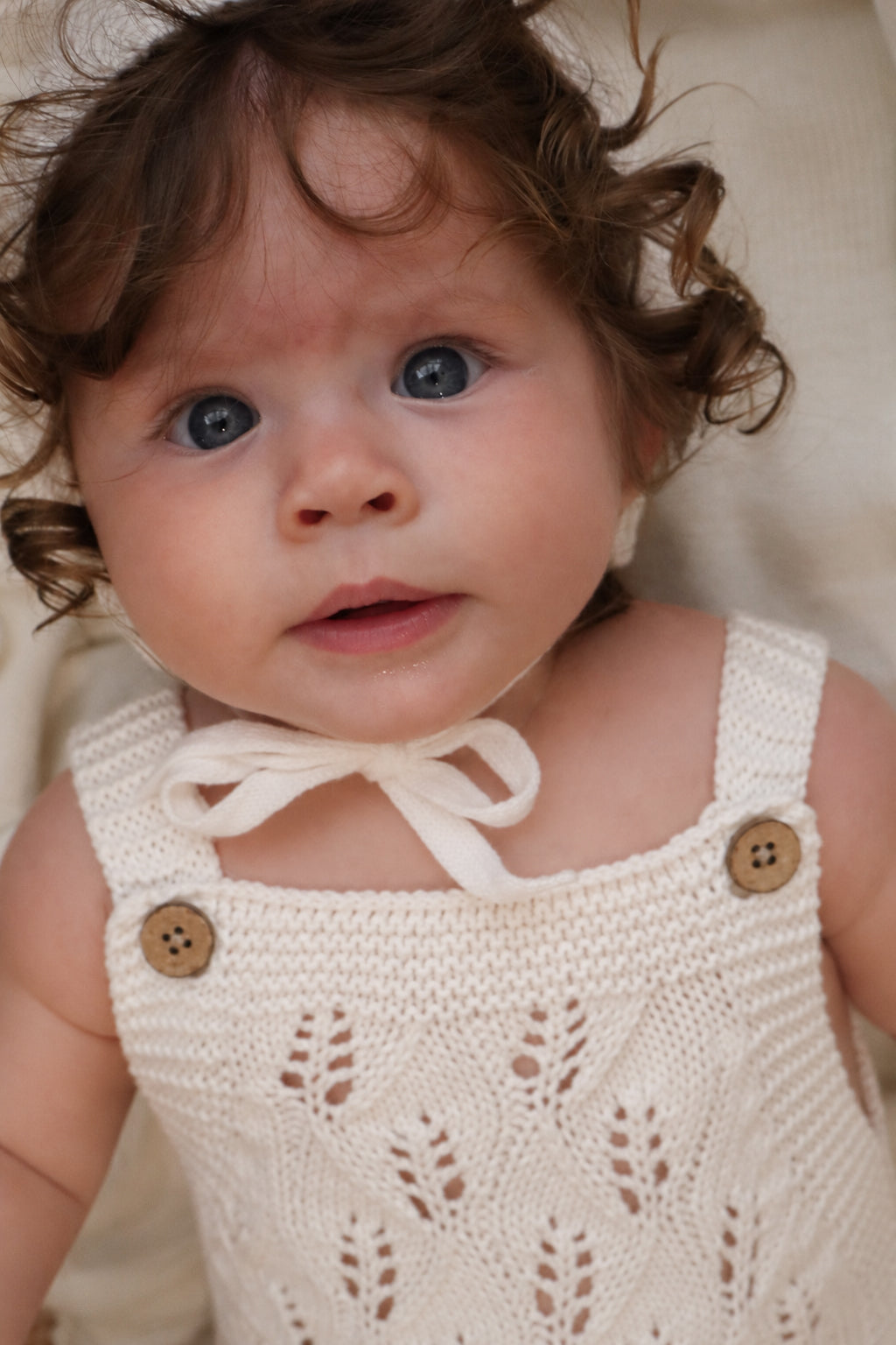 Knitted Cotton Sleeveless Woodlands Romper - Milk