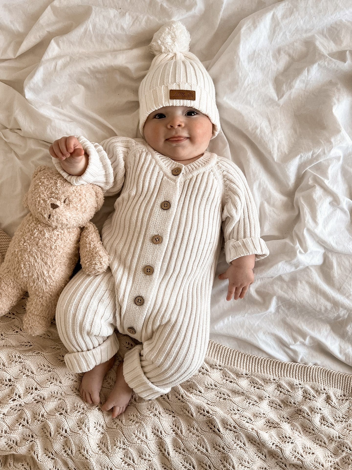 Knitted Cotton Woodlands Blanket - Honey Milk