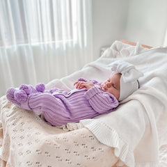 Knitted Cotton Ribbed Romper - Purple