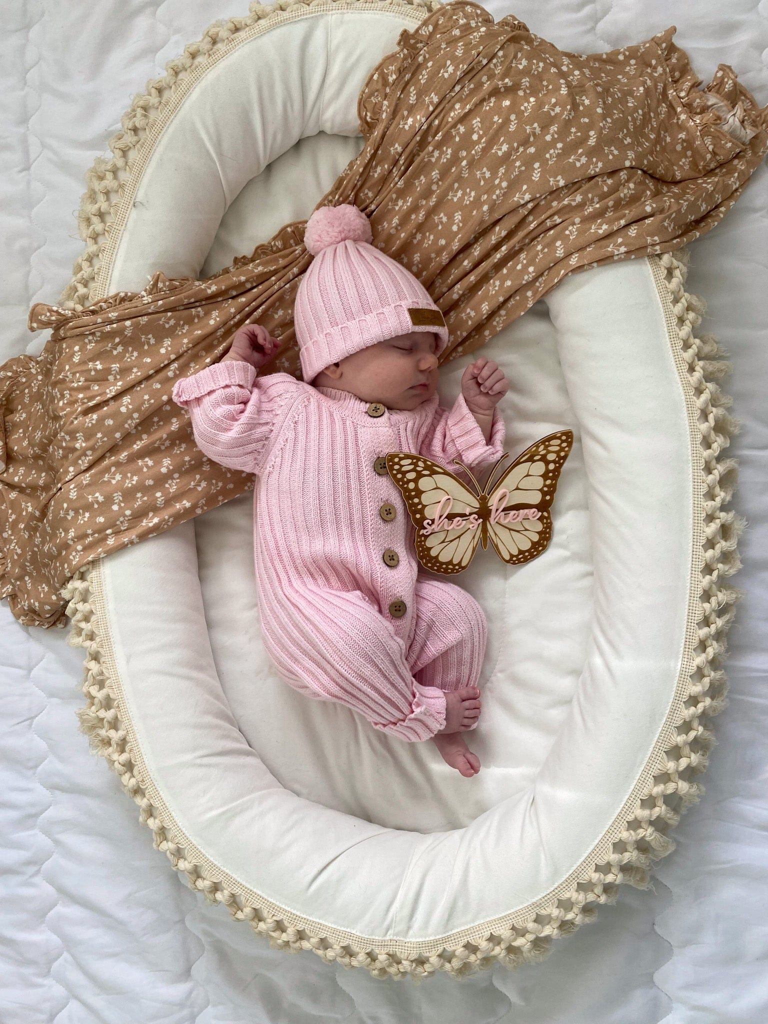 Knitted Cotton Ribbed Beanie - Pink