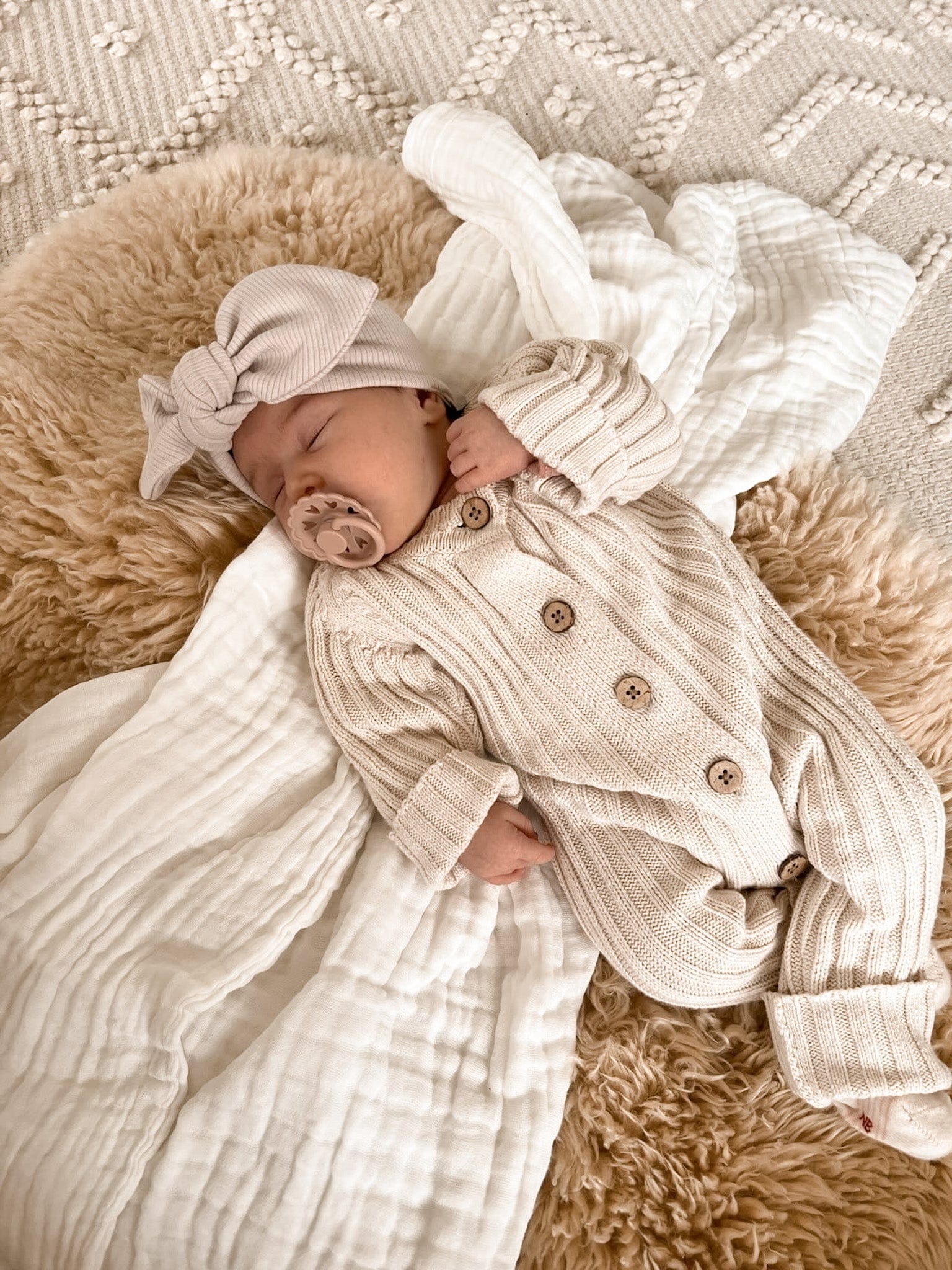 Knitted Cotton Ribbed Romper - Honey Milk