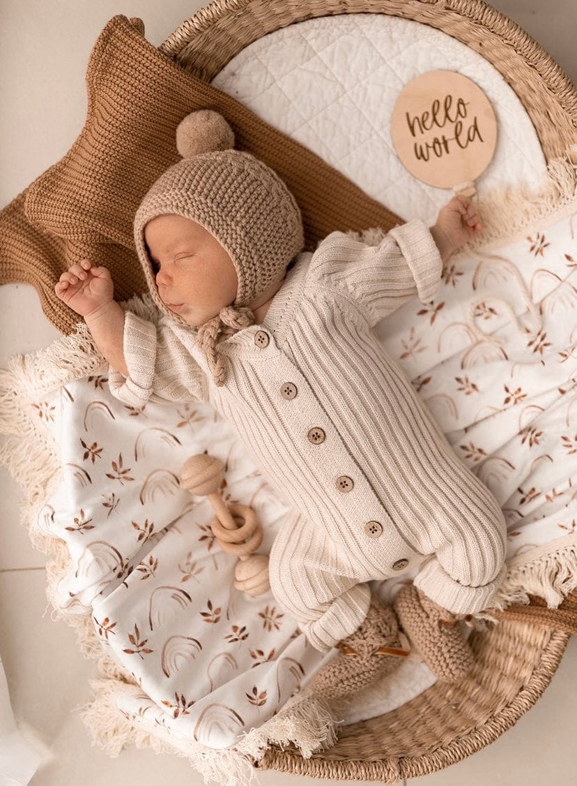 Knitted Cotton Ribbed Romper - Honey Milk