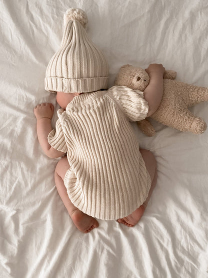 Knitted Short Sleeve Romper - Honey Milk