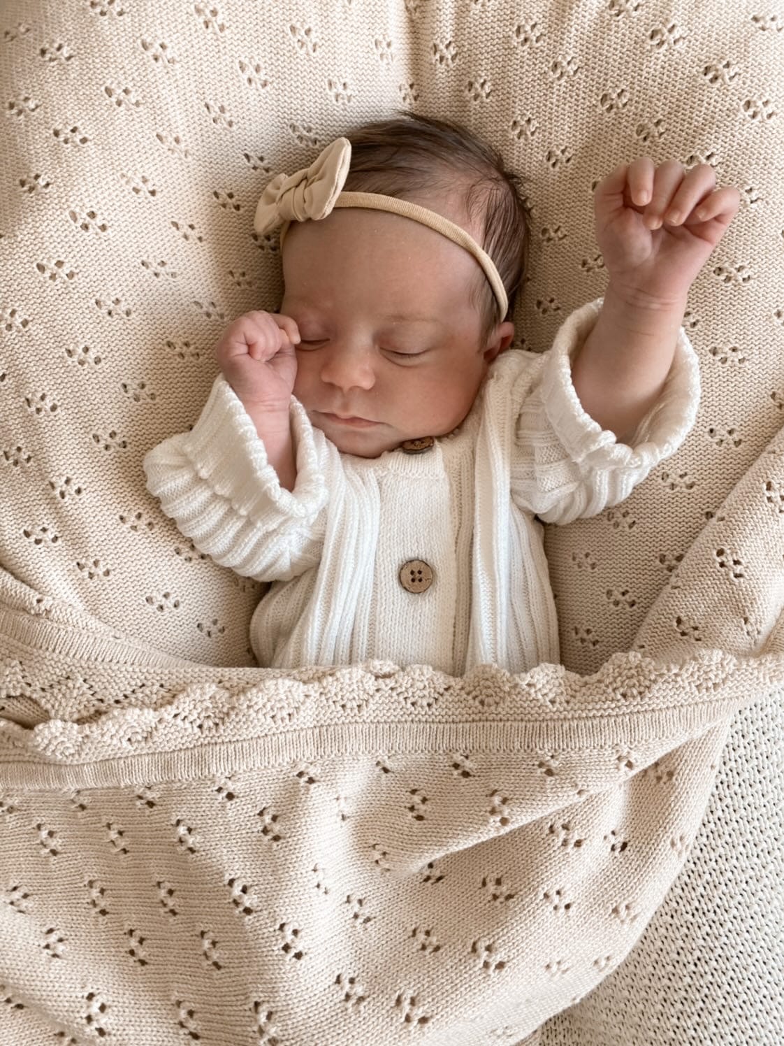 Discontinued - Pointelle Knit Blanket - Honey Milk