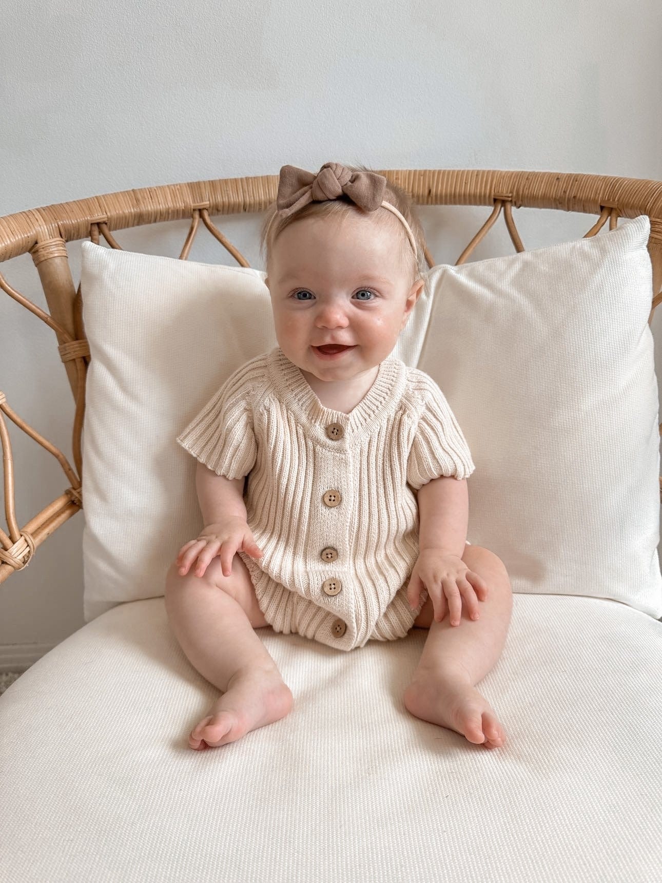 Knitted Cotton Short Ribbed Romper - Honey Milk