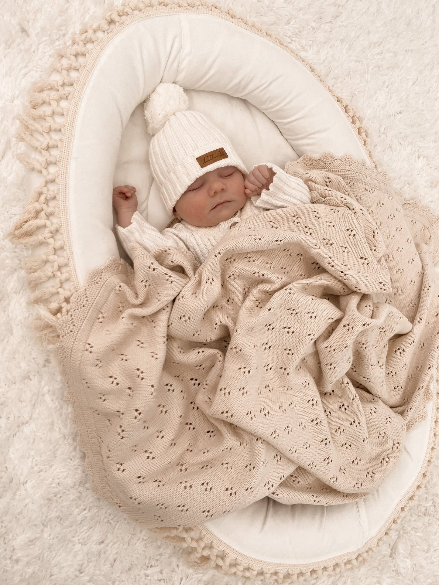 Discontinued - Pointelle Knit Blanket - Honey Milk