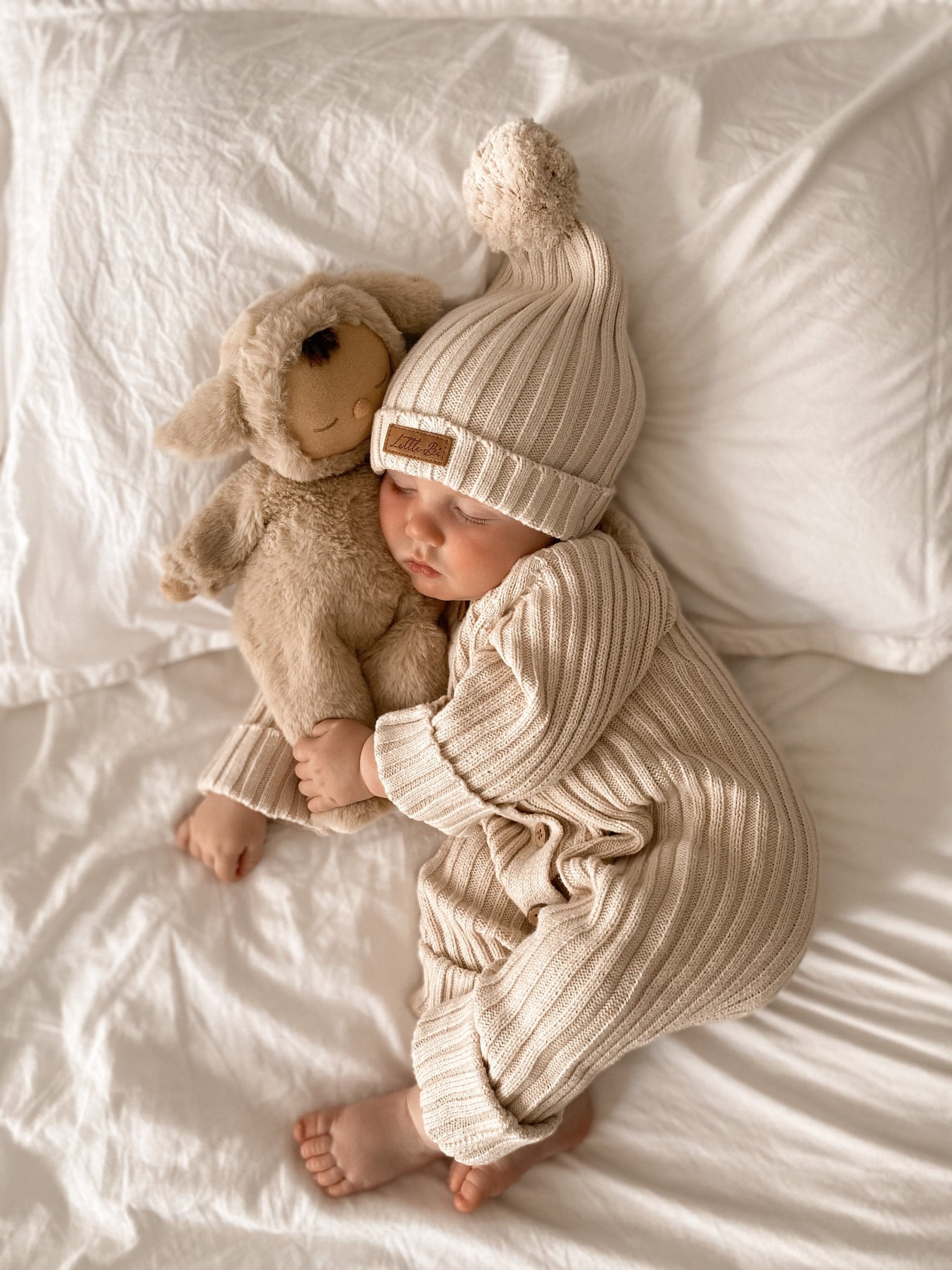 Knitted Cotton Ribbed Romper - Honey Milk